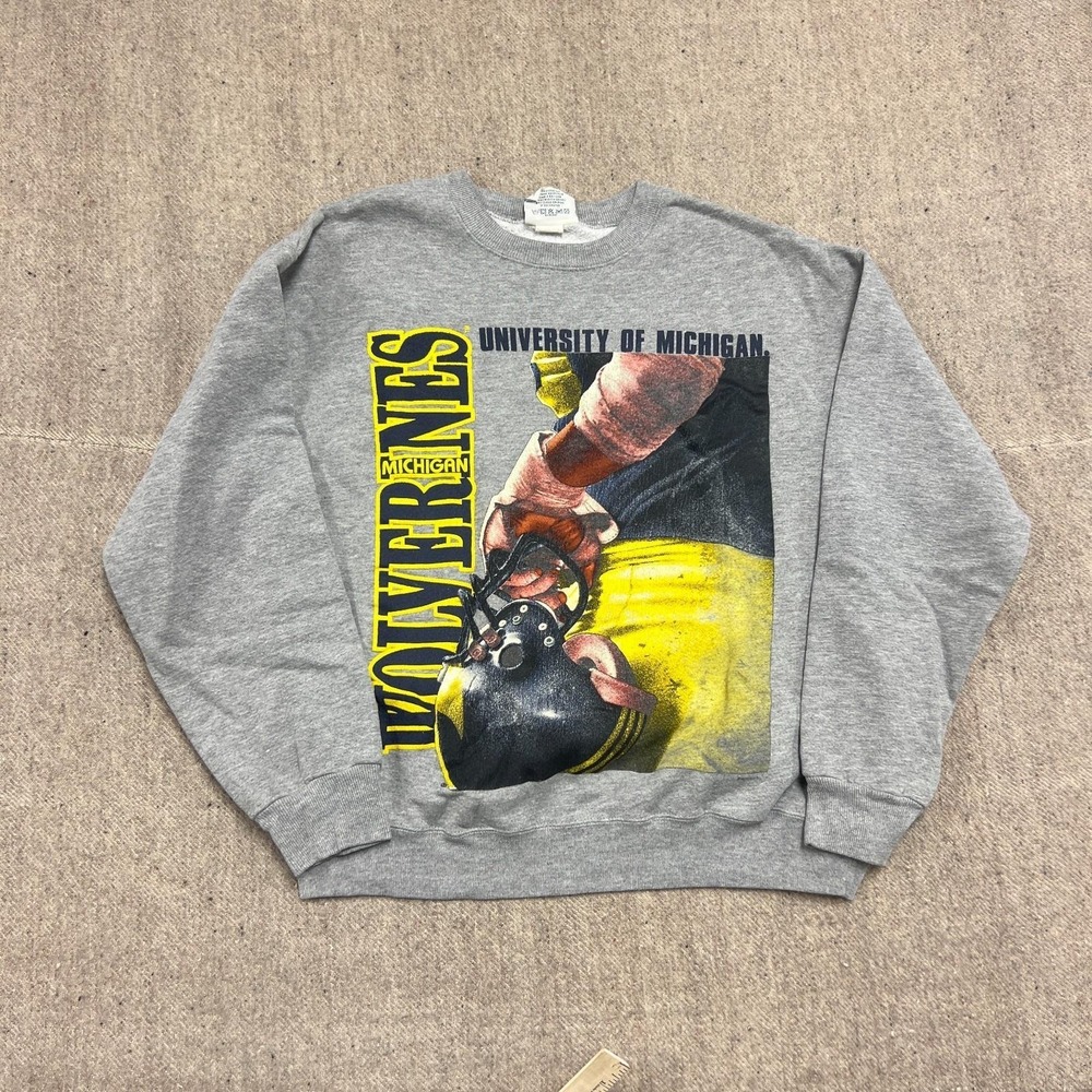 Vintage Michigan Wolverines Sweatshirt Mens Large Gray 1990s NCAA Football